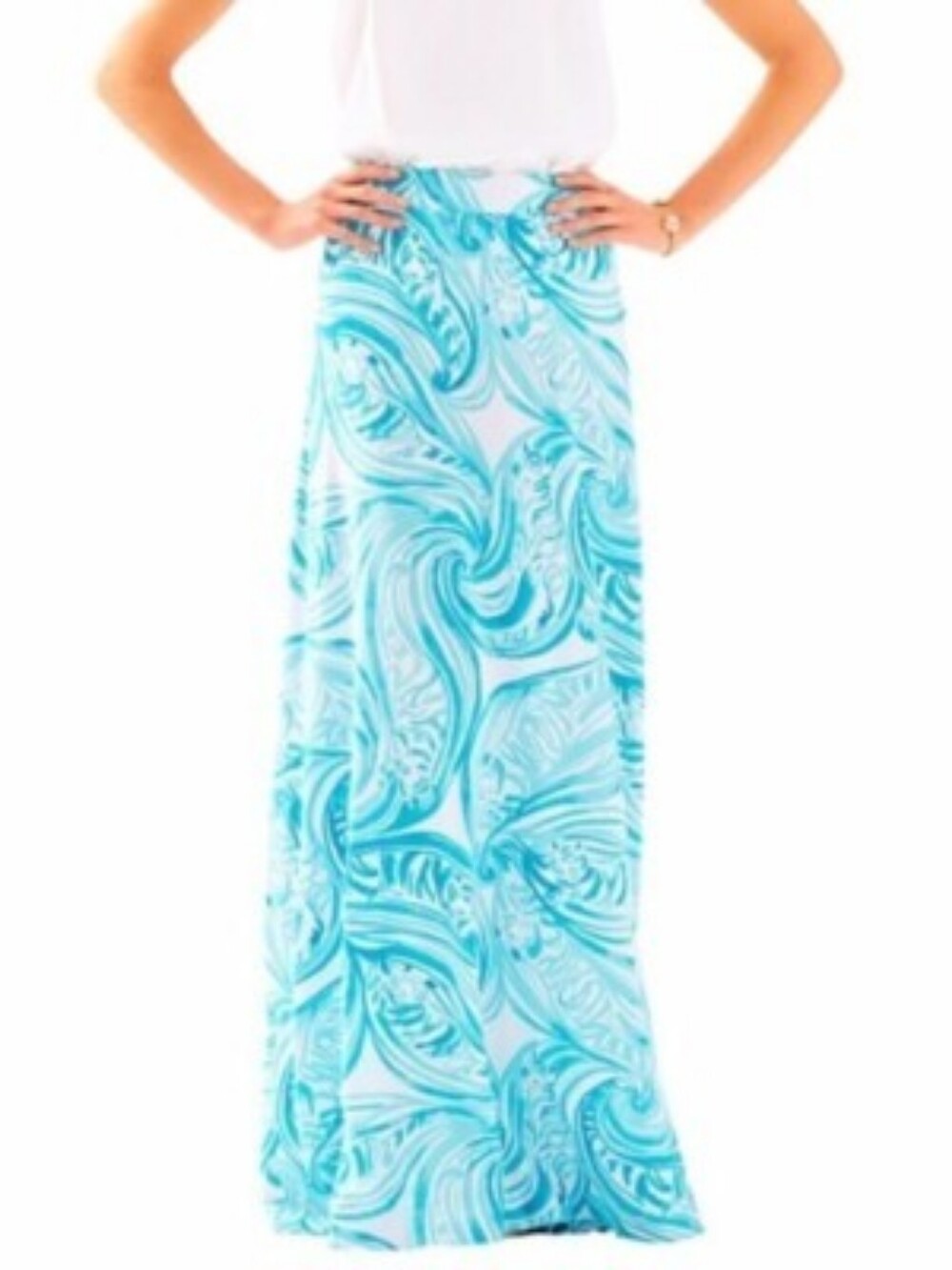 Lilly Pulitzer Nola Maxi Skirt In Sea Ruffles Blue & White Paisley Print